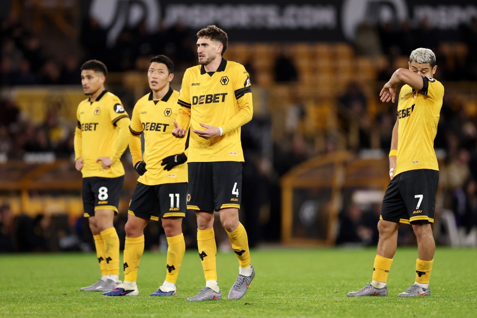 Santiago Bueno reacts during the Premier League match between Wolverhampton Wanderers and Brentford.