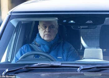 Andrew Mountbatten-Windsor was seen driving out of Royal Lodge alone while the rest of his family celebrated Christmas at Sandringham