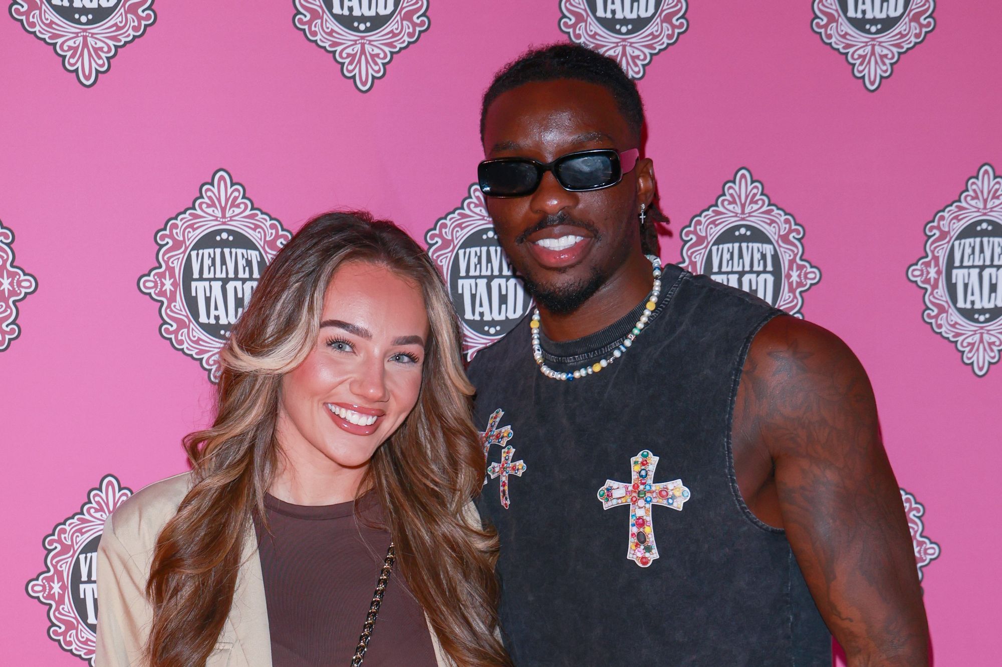 An image collage containing 1 images, Image 1 shows Megan Moore and Dejon Noel-Williams at the exclusive launch of Velvet Taco