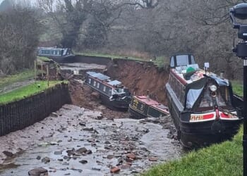 A sinkhole, 50 metres by 50 metres in size opened up in a canal in Shropshire