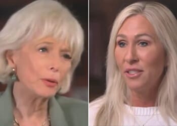 Outgoing Georgia GOP Rep. Marjorie Taylor Greene, right, was quick to turn the question around on CBS's Lesley Stahl. (60 Minutes / YouTube screen shot)