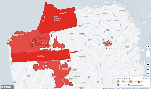 The outage represents roughly one-third of the PG&E's customers in the city