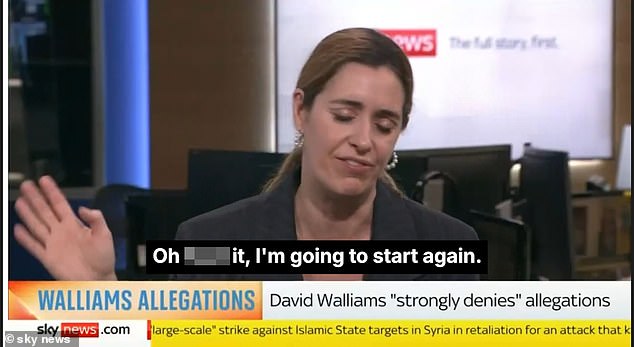 Sky's Arts and Entertainment Correspondent Katie Spencer began discussing Walliams career as a comedian and children's writer before she fumbles her script and in frustration says: 'Oh f*** it I'm going to start again.'