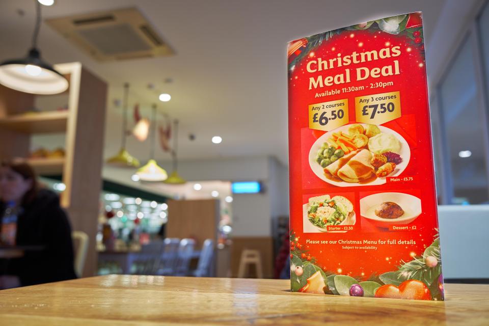 A Christmas Meal Deal menu from Morrisons cafe in Corby, England.