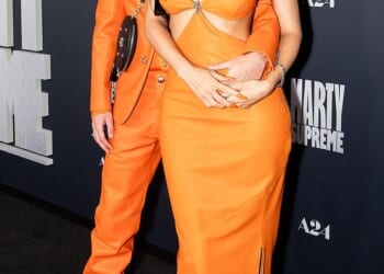 Kylie Jenner, 28, and Timothée Chalamet, 29, made a statement in coordinating orange looks as they brushed aside split rumors at the Marty Supreme premiere in LA earlier this week on Monday (seen above)