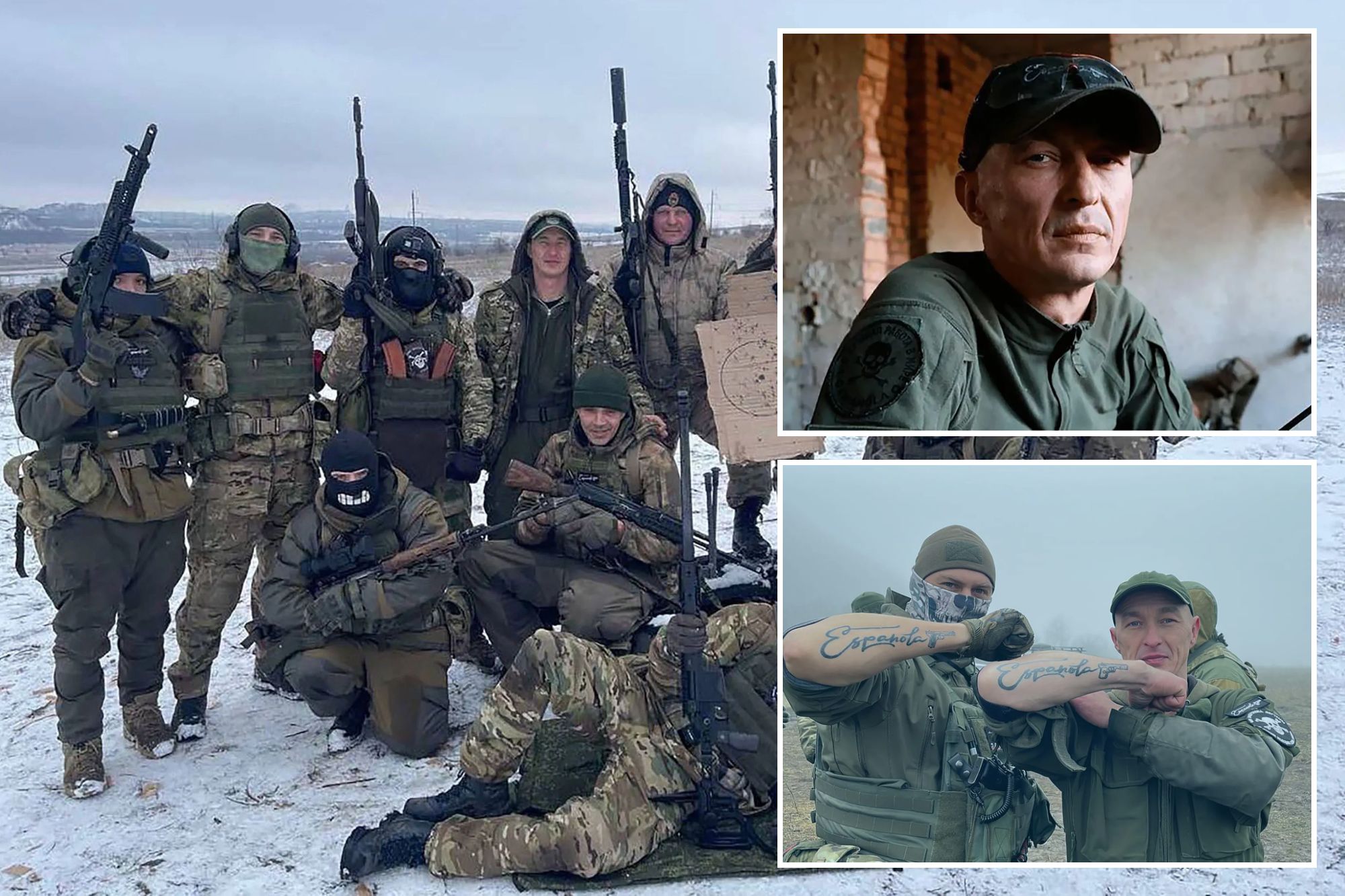 An image collage containing 3 images, Image 1 shows Russian paramilitary group dubbed Espanola is made of football 'hooligans' led by CSKA supporter Stanislav 'Spaniard' Orlov, Image 2 shows Stanislav Spaniard Orlov, 44, leader of Russias notorious far-right hooligan battalion, has died in suspicious circumstances. Reports suggest Orlov might have been killed during detention in an illegal arms dealing case, Image 3 shows Russian paramilitary group dubbed Espanola is made of football 'hooligans' led by CSKA supporter Stanislav 'Spaniard' Orlov, 41 (right)