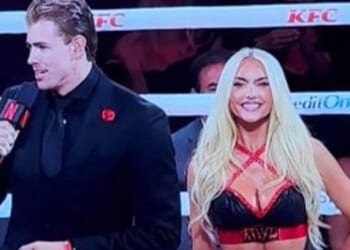 NFL star Jaxson Dart's 'girlfriend' Marissa Ayers stuns in busty outfit as ring girl for Jake Paul vs Anthony Joshua