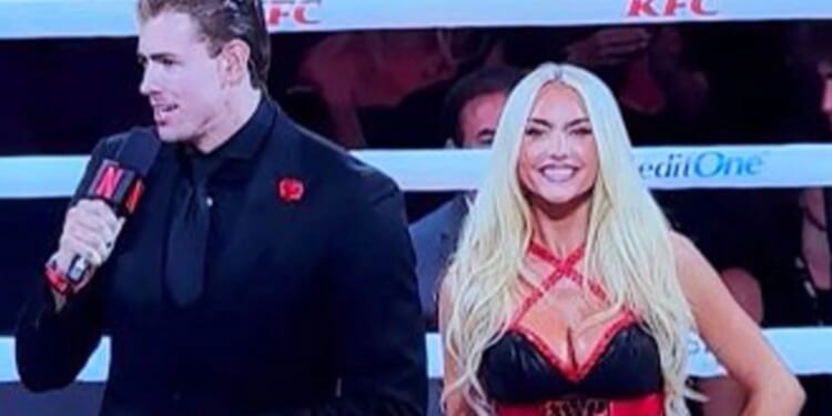 NFL star Jaxson Dart's 'girlfriend' Marissa Ayers stuns in busty outfit as ring girl for Jake Paul vs Anthony Joshua