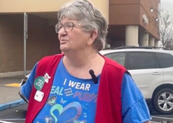 Target employee Jeanie Beeman is interviewed by a local news reporter.