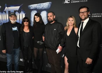 Rob Reiner (left) pictured with his wife Michele Singer Reiner, daughter Romy, son Nick, daughter-in-law Maria Gilfillan and son Jake Reiner in September