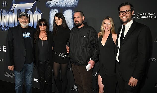 Rob Reiner (left) pictured with his wife Michele Singer Reiner, daughter Romy, son Nick, daughter-in-law Maria Gilfillan and son Jake Reiner in September