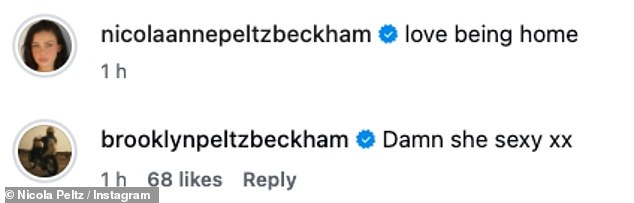 Nicola Peltz, 30, appeared to make another dig at husband Brooklyn Beckham's estranged family on Sunday - while the aspiring chef, 30  was full of compliments