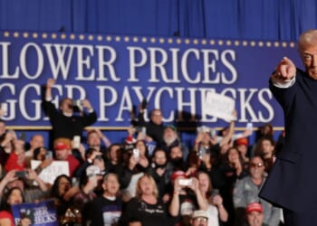 President Donald Trump enters to deliver remarks during an event at Mount Airy Casino Resort on Dec. 9, 2025, in Mount Pocono, Pennsylvania.
