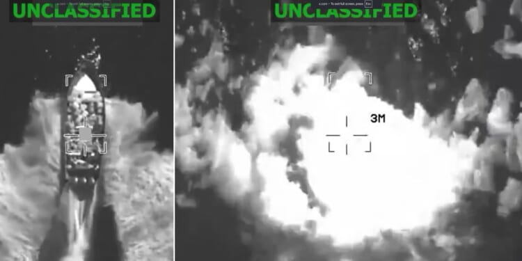 The U.S. Southern Command posted video of the boat before, left, and after it was hit by "a lethal kinetic strike."