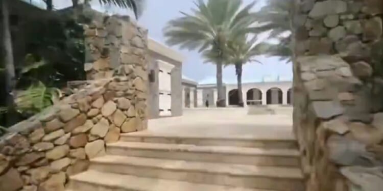 An outside view of a courtyard at the the palatial Caribbean Island estate of the late convicted sex criminal Jeffrey Epstein.