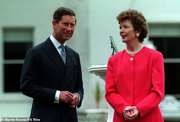Charles, seen here with the then president of Ireland Mary Robinson, made a two-day visit to Dublin in 1995