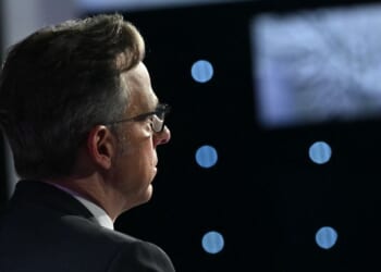 CNN anchor Jake Tapper looks on during the first presidential debate between Then-President Joe Biden and then-Presidential candidate Donald Trump at CNN's studios in Atlanta, Georgia, on June 27, 2024.