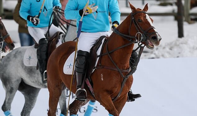 Prince Harry was spotted showing off his polo skills during a lively match in snowy Aspen