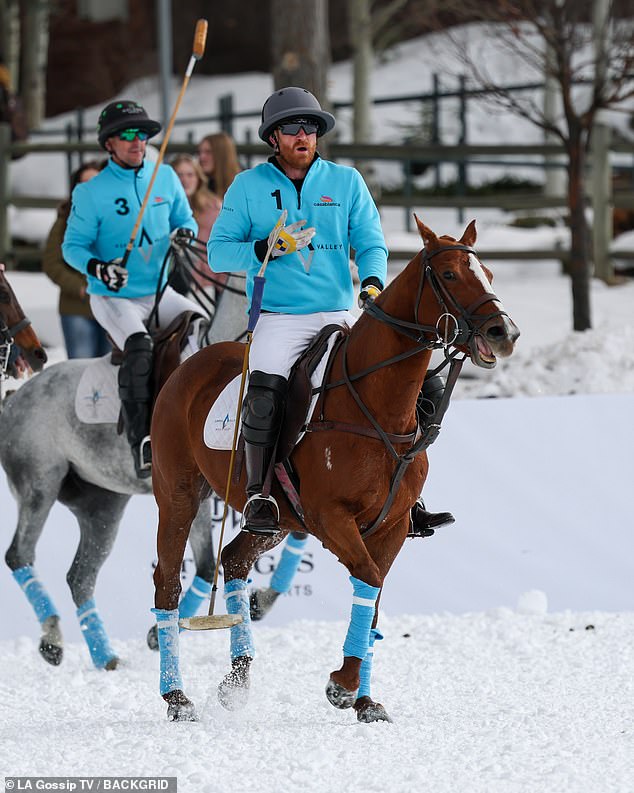 Prince Harry was shows off his polo skills during a match in Aspen, Colorado, yesterday