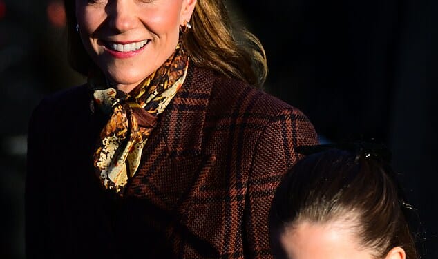 Kate beamed a wide smile as she arrived at Sandringham with Princess Charlotte, 10