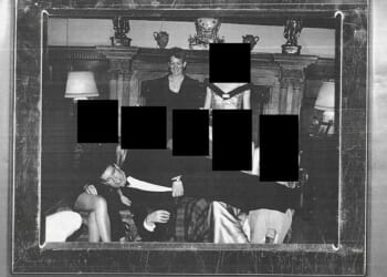 A picture of Andrew Mountbatten-Windsor lying across a row of women in a photo during a black-tie event with Ghislaine Maxwell has been released as part of the Epstein files