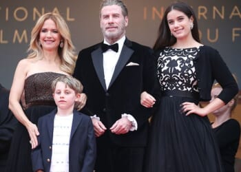 John Travolta has been mentioned in a bitter Presley family courtroom war after a newly amended lawsuit made sensational ¿ and unproven ¿ claims about the parentage of his teenage son; (Kelly Preston (L) and John Travolta pose with their children Ella (R) and Benjamin in 2018)