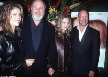 Rita Wilson is pictured with Rob Reiner, Michelle Pfeiffer and Bruce Willis at the New York premiere of their 1999 comedy The Story of Us, which Reiner directed