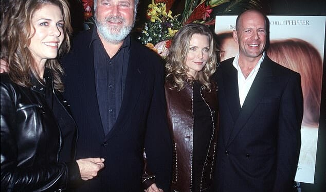 Rita Wilson is pictured with Rob Reiner, Michelle Pfeiffer and Bruce Willis at the New York premiere of their 1999 comedy The Story of Us, which Reiner directed