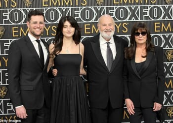Jake and Romy Reiner are pictured with their parents, Rob and Michele. The couple were murdered in their bed. Their other son Nick, not pictured, has been charged with their murders