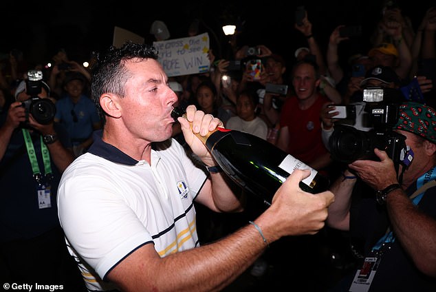 Rory McIlroy, pictured celebrating the Ryder Cup triumph, has had a brilliant year