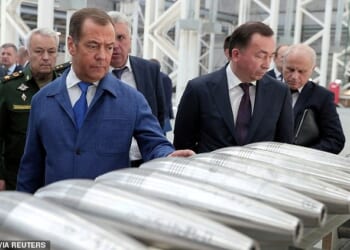 Russia's deputy head of the Security Council Dmitry Medvedev (left) has threatened to kill Volodymyr Zelensky