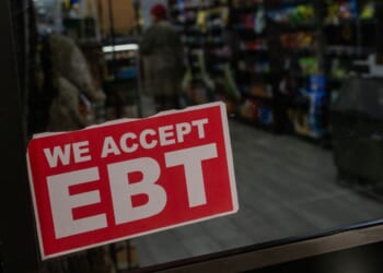 A store displays a sign accepting Electronic Benefits Transfer cards for Supplemental Nutrition Assistance Program purchases for groceries on Oct. 30, 2025, in New York City.