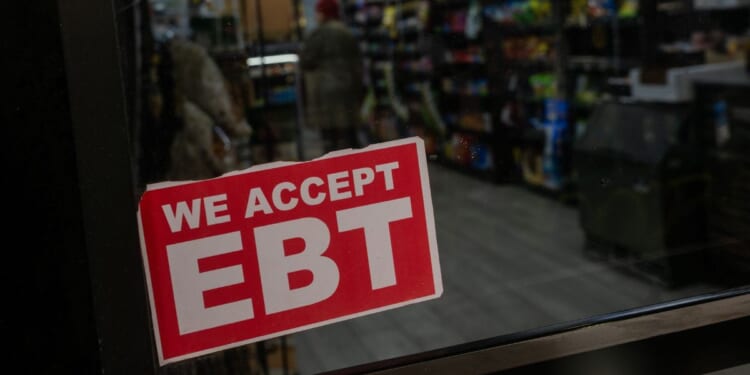 A store displays a sign accepting Electronic Benefits Transfer cards for Supplemental Nutrition Assistance Program purchases for groceries on Oct. 30, 2025, in New York City.