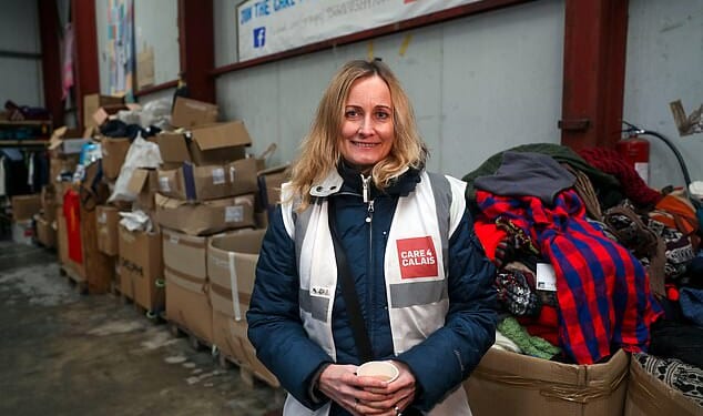 Clare Moseley, founder of Care4Calais, in their warehouse near Calais in France. The middle-class mother appears to have morphed into a highly organised political force