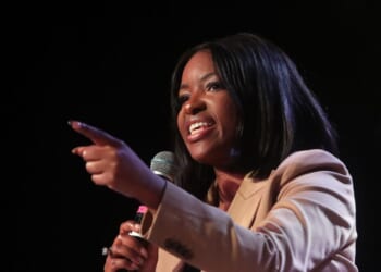 Rep. Jasmine Crockett speaks during the Won't Back Down event at The Van Buren on Aug. 3, 2025, in Phoenix, Arizona.
