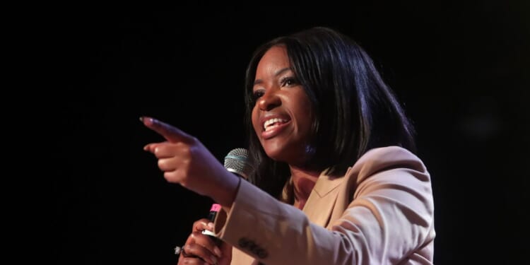 Rep. Jasmine Crockett speaks during the Won't Back Down event at The Van Buren on Aug. 3, 2025, in Phoenix, Arizona.