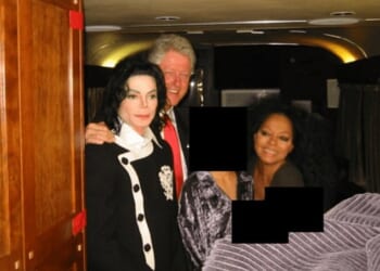 Pictured is Bill Clinton with his arm around Michael Jackson. The pair posed with two women
