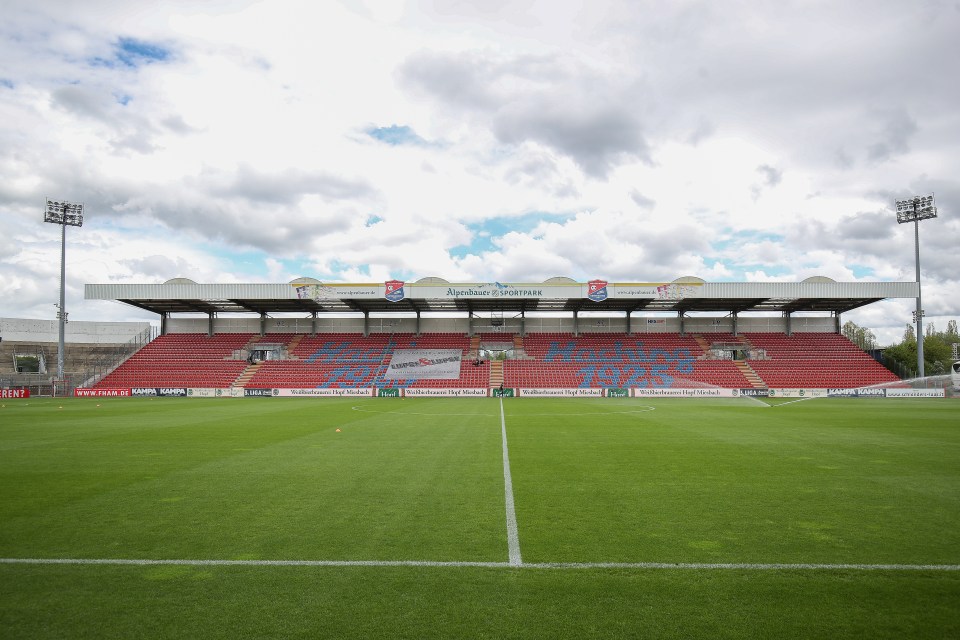 A general view inside the stadium prior to the 3. Liga match between SpVgg Unterhaching and Hansa Rostock.