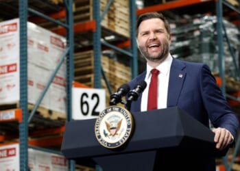 Vice President J.D. Vance delivers remarks at Uline Inc. on Dec. 16, 2025, at Lehigh Valley International Airport in Allentown, Pennsylvania.