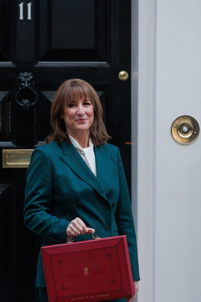 Rachel Reeves, UK Chancellor of the Exchequer, leaves 11 Downing Street with the budget despatch box.