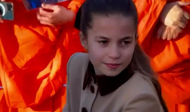 In a video from the Norfolk estate, the 10-year-old daughter of the Prince and Princess of Wales can be seen stepping forward from her siblings to embrace a delighted member of the public