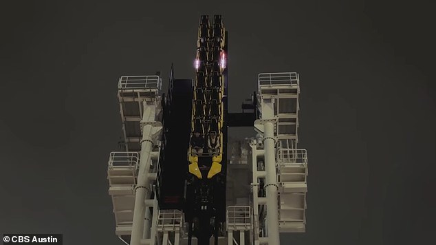 The Circuit Breaker attraction was stalled for about an hour, with the two passengers stuck at a 90-degree angle
