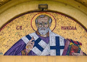 A mosaic portraying St. Nicholas is pictured from an Orthodox monastery in Belgrade, Serbia.