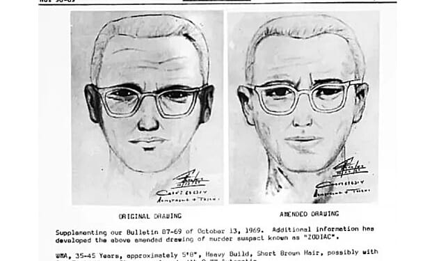 A composite sketch and description circulated by San Francisco Police as they tried - in vain - to catch the Zodiac killer, who terrorized northern California between 1968 and 1969