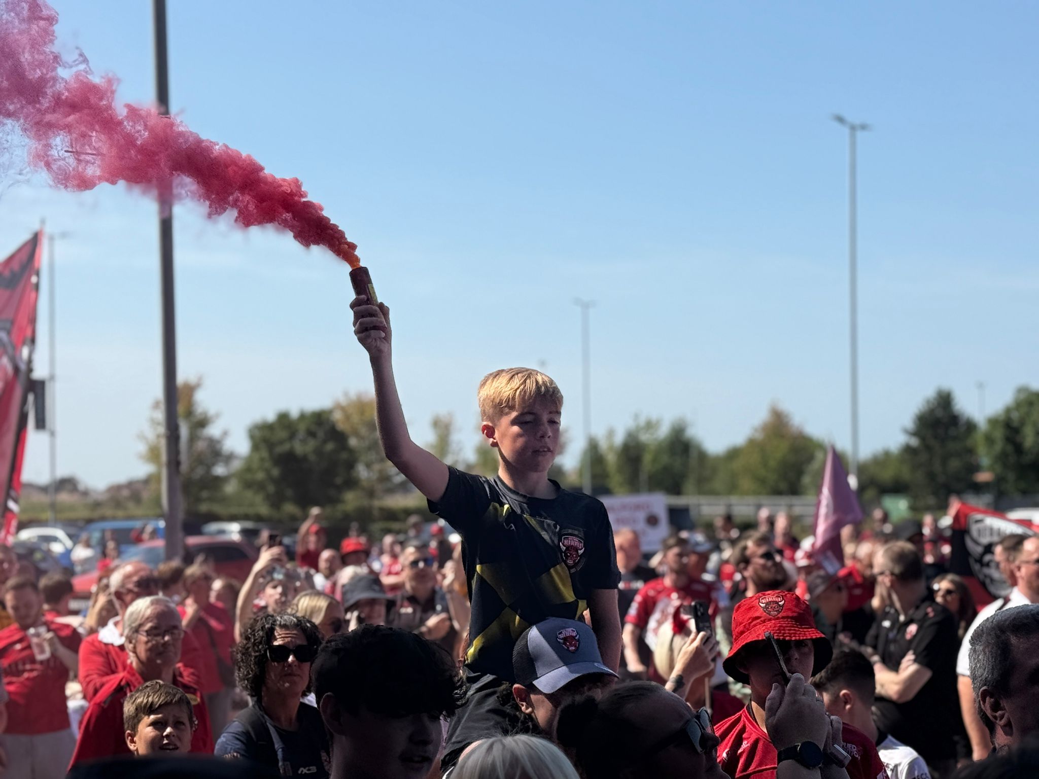 Salford rugby league fans protesting against their owners.