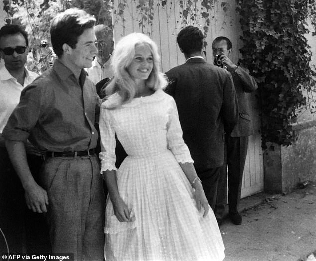 Brigitte gave birth to her son Nicolas while married to actor Jacques Charrier in 1960, with whom she starred in the film 'Babette Goes to War' (pictured 1959)