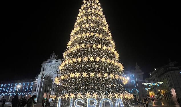Lisbon's main Christmas tree (pictured), located in Praça do Comércio, is beautifully lit up in the evenings
