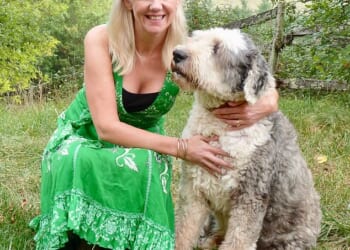 Samantha Brick with her Old English Sheepdog Indy, the first of her seven dogs to have died in the last three years