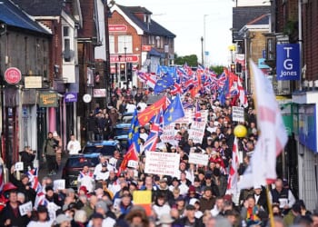 Around 4,000 marched through Crowborough, East Sussex, on Sunday to protest against Home Office plans to host asylum seekers at the nearby Army base
