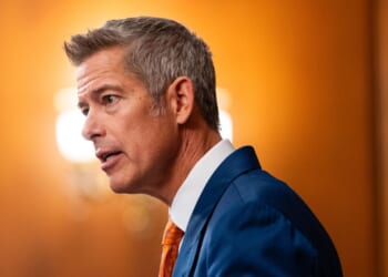 Secretary of Transportation Sean Duffy during a news conference on air traffic controller pay and the government shutdown at the U.S. Capitol on Oct. 23, 2025, in Washington, D.C.